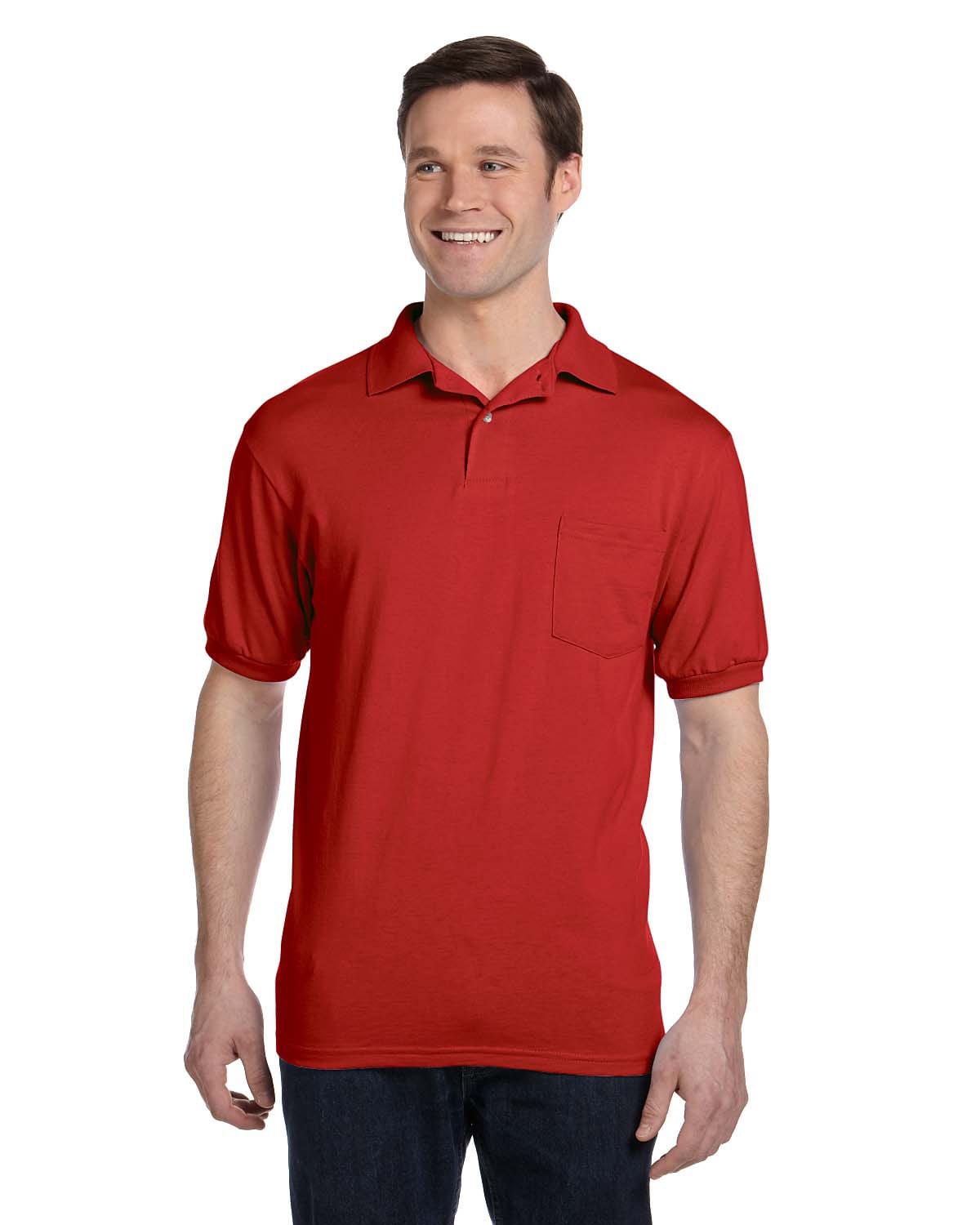 Hanes 50/50 Jersey Knit Pocket Polo Shirt 054P | Deep Red - Front