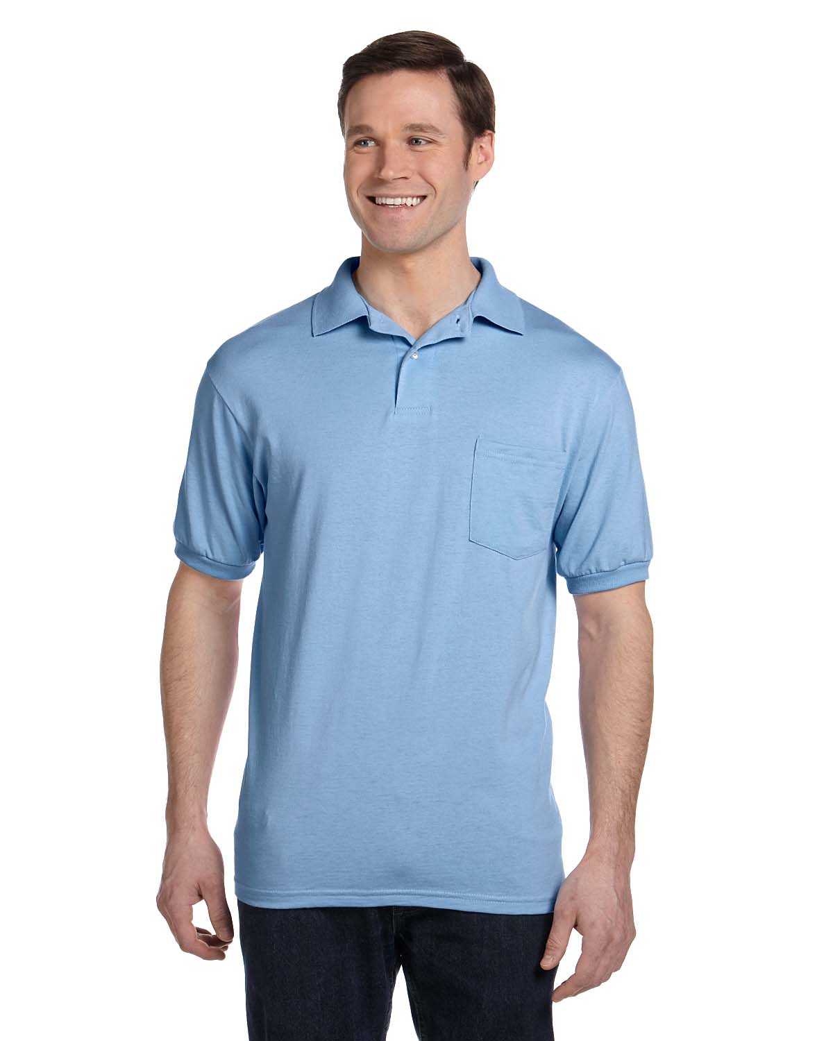 Hanes 50/50 Jersey Knit Pocket Polo Shirt 054P | Light Blue - Front
