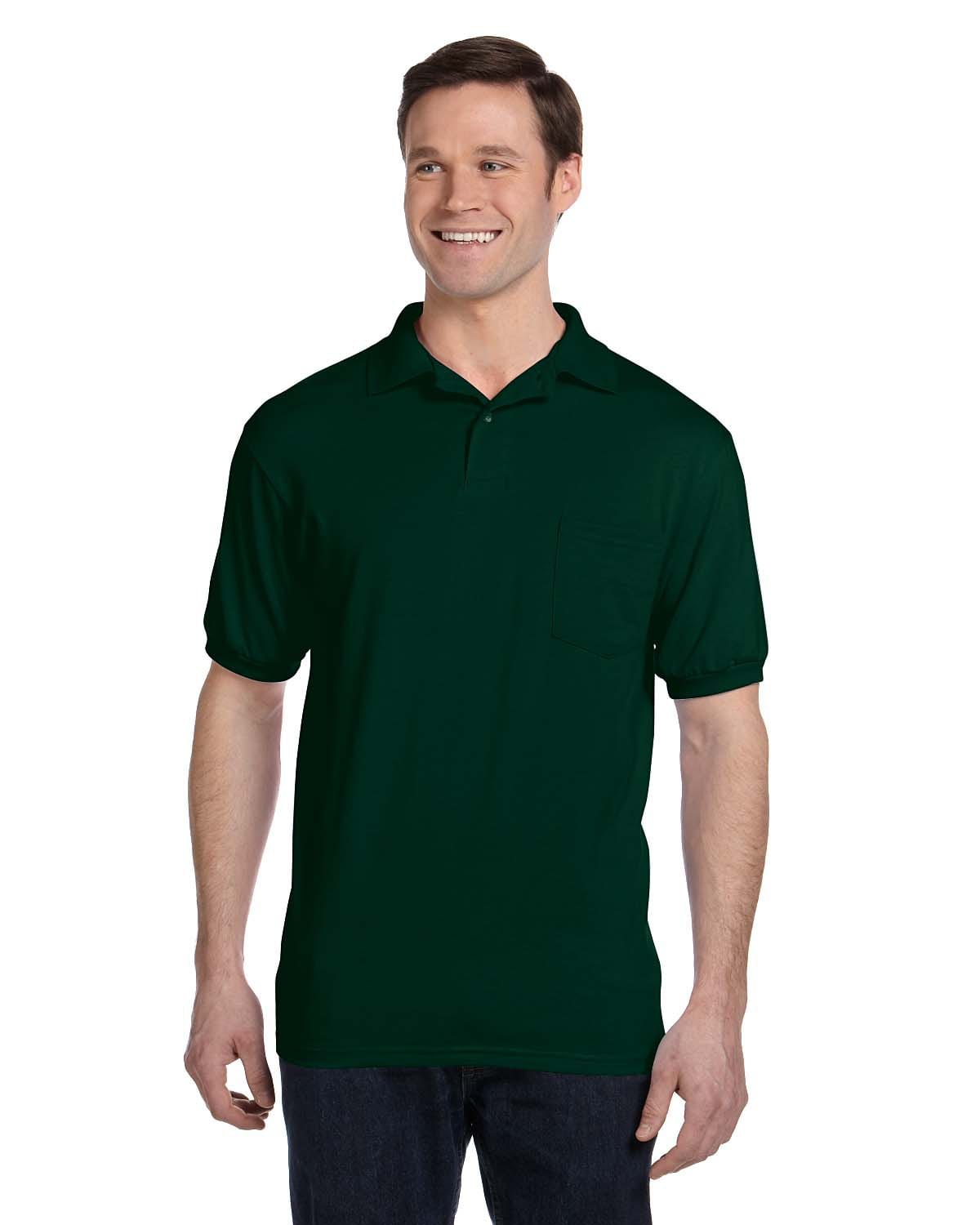 Hanes 50/50 Jersey Knit Pocket Polo Shirt 054P | Deep Forest - Front