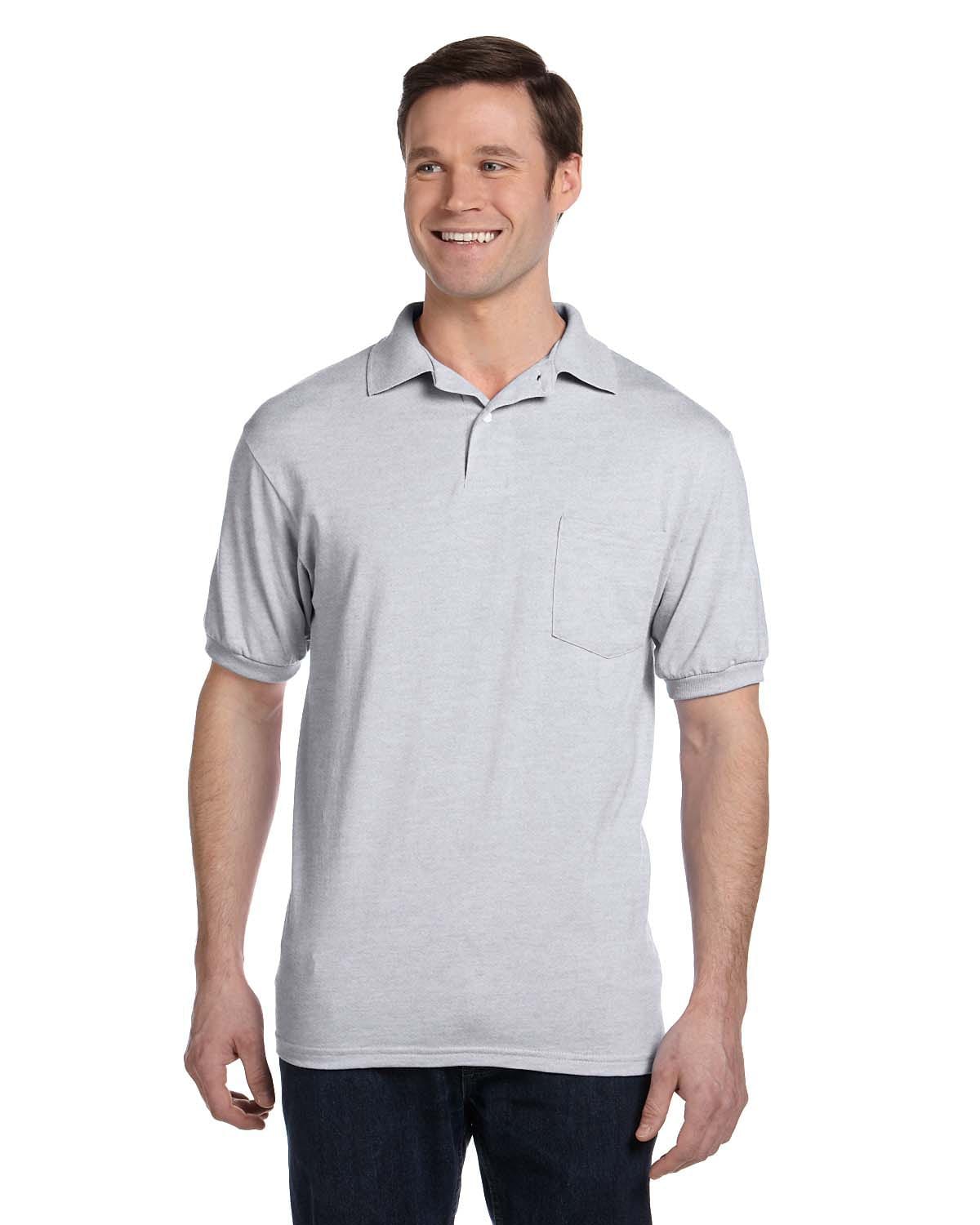 Hanes 50/50 Jersey Knit Pocket Polo Shirt 054P | Ash - Front