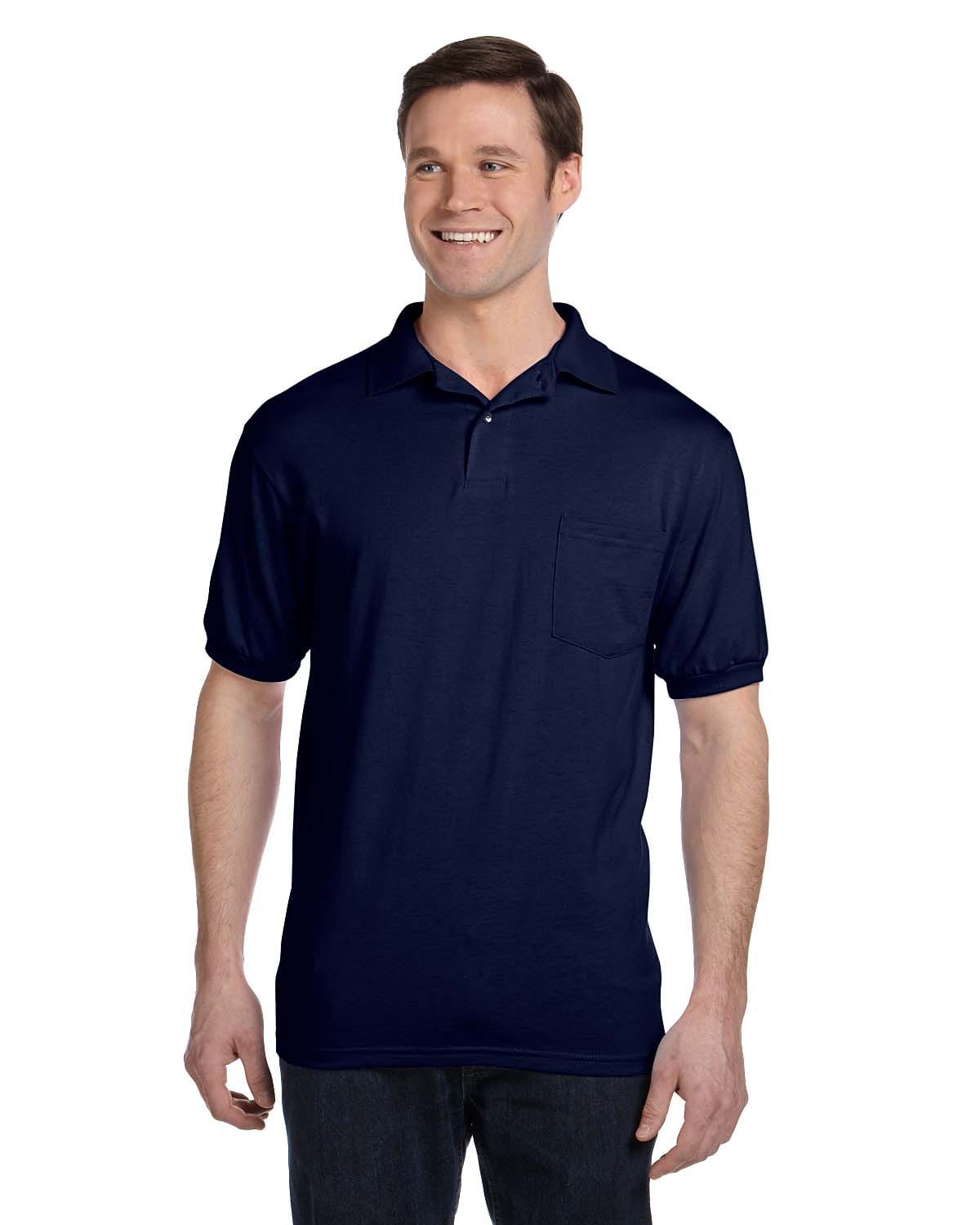 Hanes 50/50 Jersey Knit Pocket Polo Shirt 054P | Navy - Front