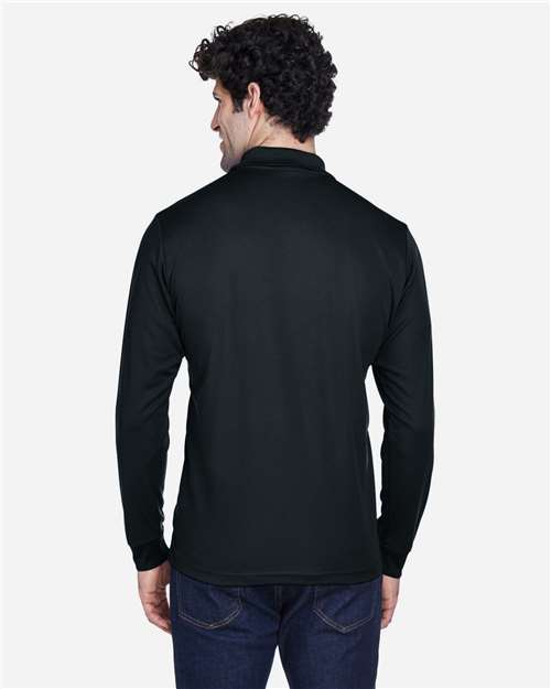 CORE365 Men's Pinnacle Performance Long Sleeve Piqué Polo | Black - Back