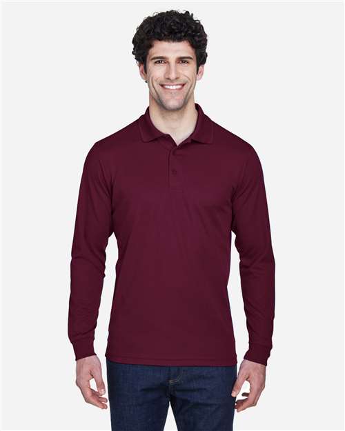 CORE365 Men's Pinnacle Performance Long Sleeve Piqué Polo | Burgundy - Front