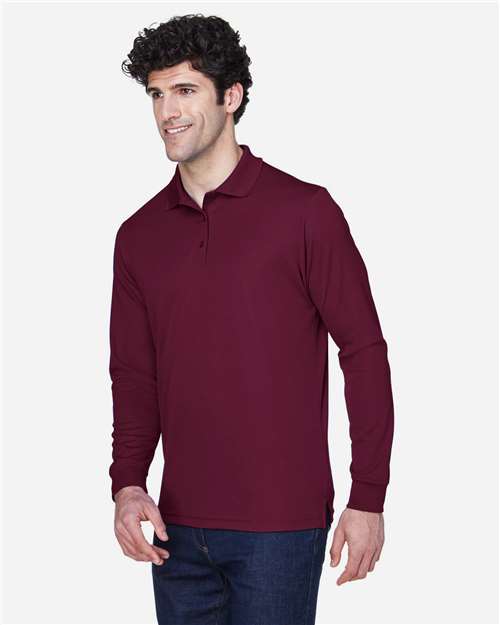 CORE365 Men's Pinnacle Performance Long Sleeve Piqué Polo | Burgundy - Side