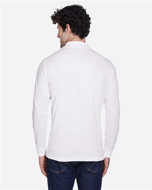CORE365 Men's Pinnacle Performance Long Sleeve Piqué Polo | White - Back