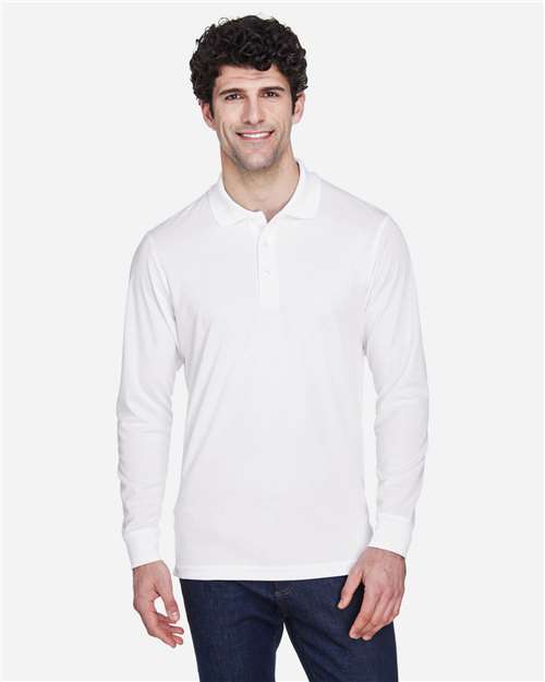 CORE365 Men's Pinnacle Performance Long Sleeve Piqué Polo | White - Front