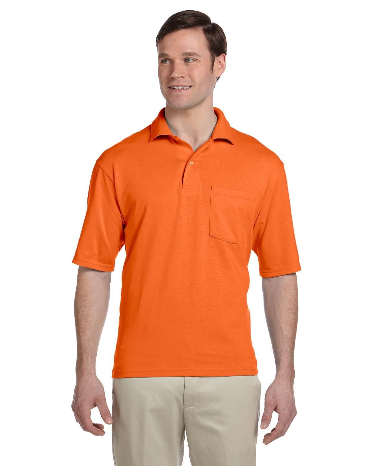 Jerzees 50/50 Jersey Knit Polo W/Pocket 436P | Safety Orange - Front