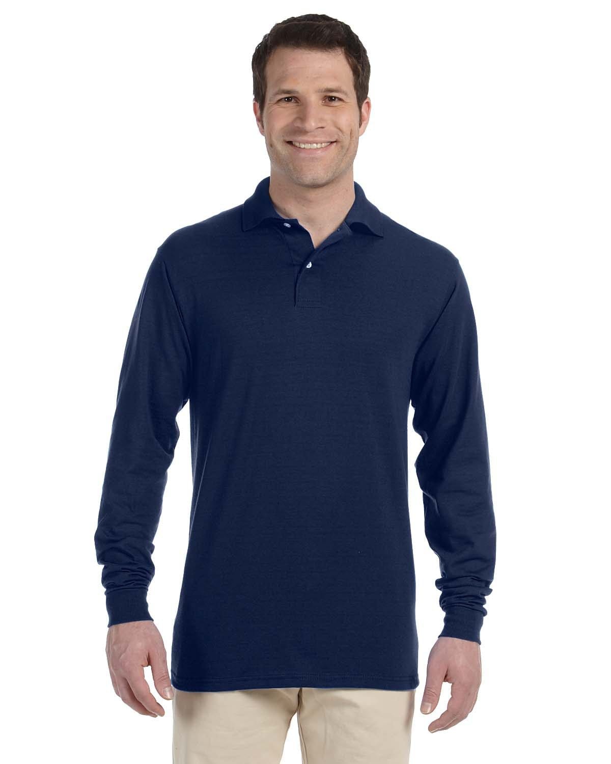 Jerzees 50/50 Long Sleeve Jersey Knit Polo Shirt 437ML | J Navy - Front