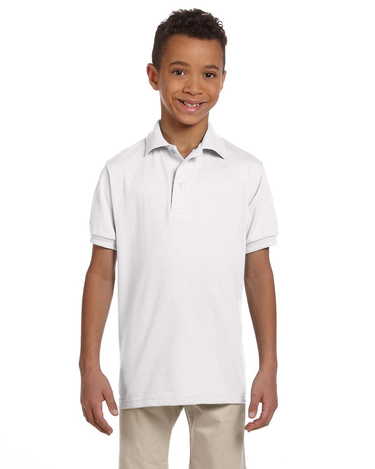 Jerzees Youth 50/50 Jersey Knit Polo Shirt 437Y | White - Front