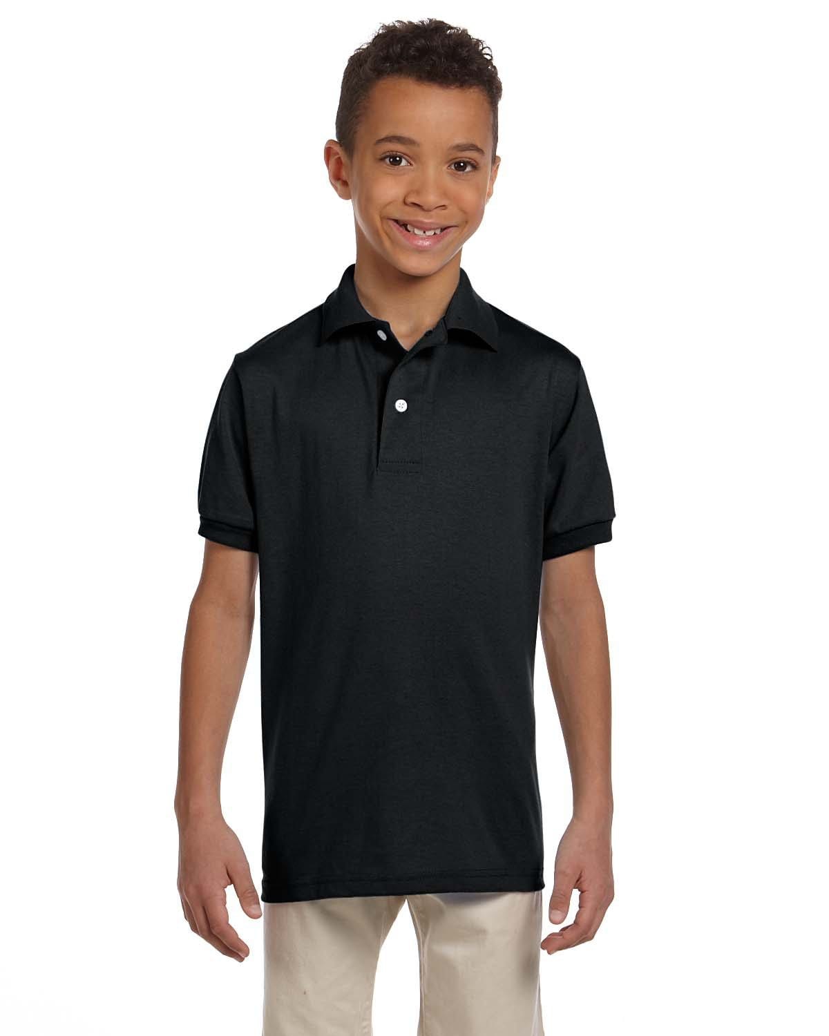 Jerzees Youth 50/50 Jersey Knit Polo Shirt 437Y | Black - Front