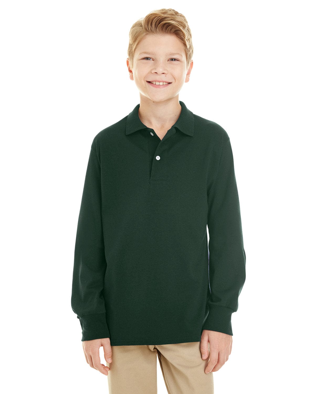 Jerzees Youth Long Sleeve Polo Shirt 437YL | Forest Green - Front