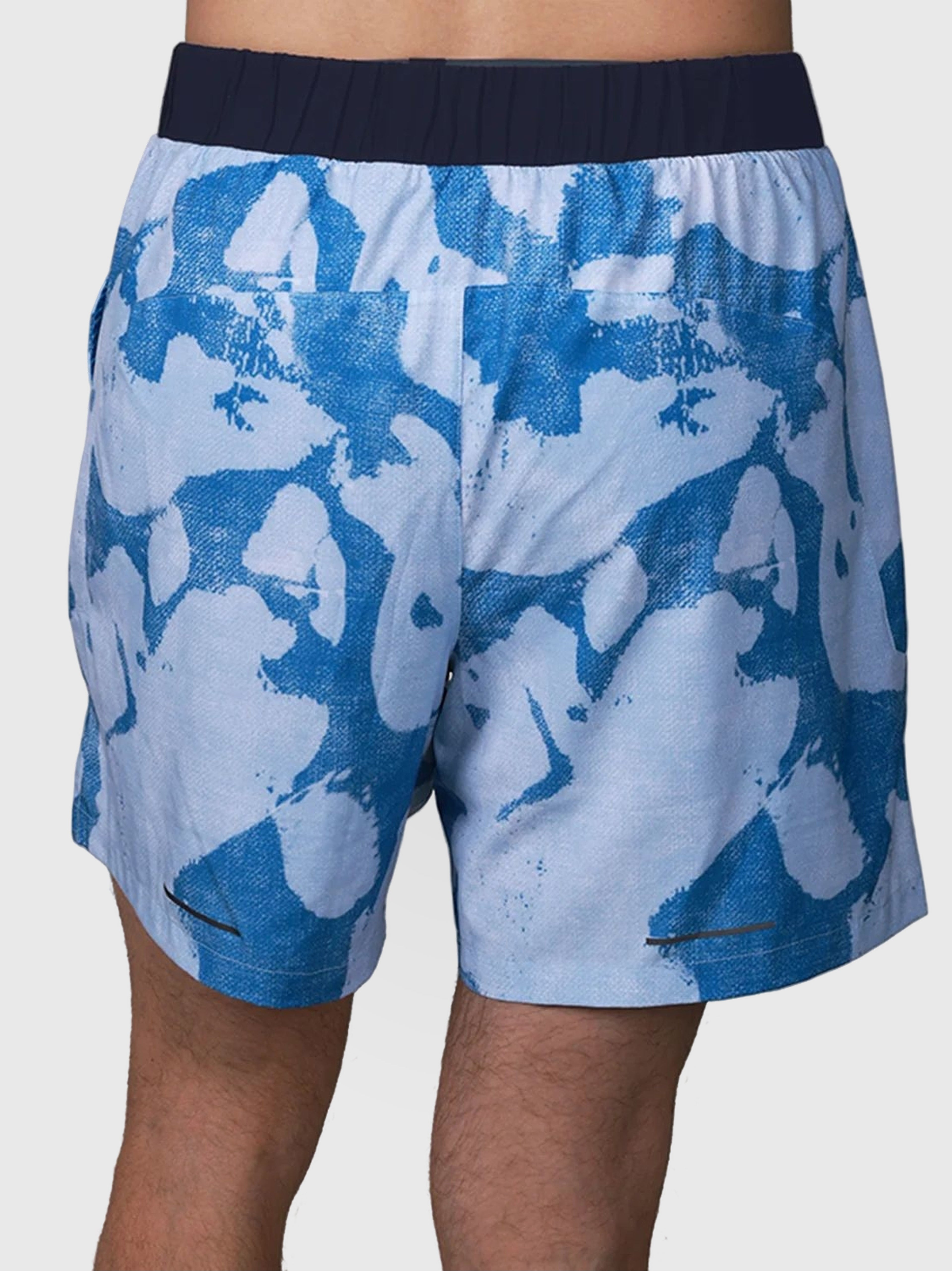 Rear view of Base Line Short in Digital Camo pattern by MUEV for padel and pickleball apparel with elastic waistband