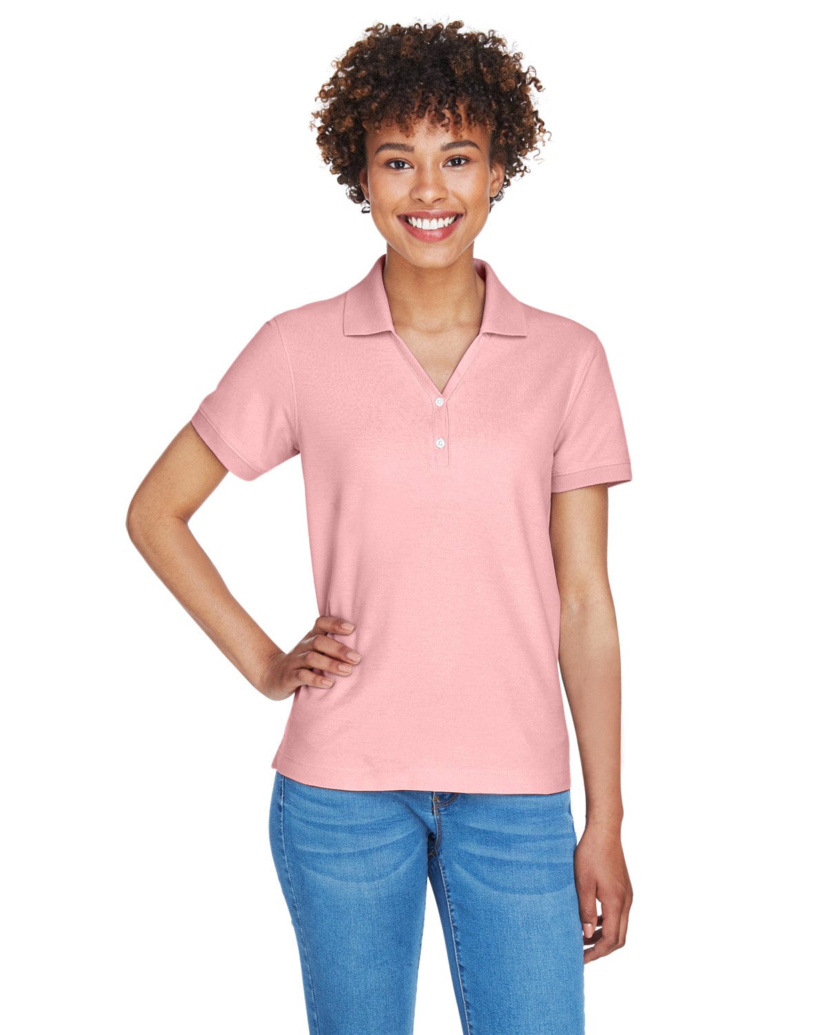 Devon & Jones Ladies Fine Pima Pique Polo D100W | Pink - Front