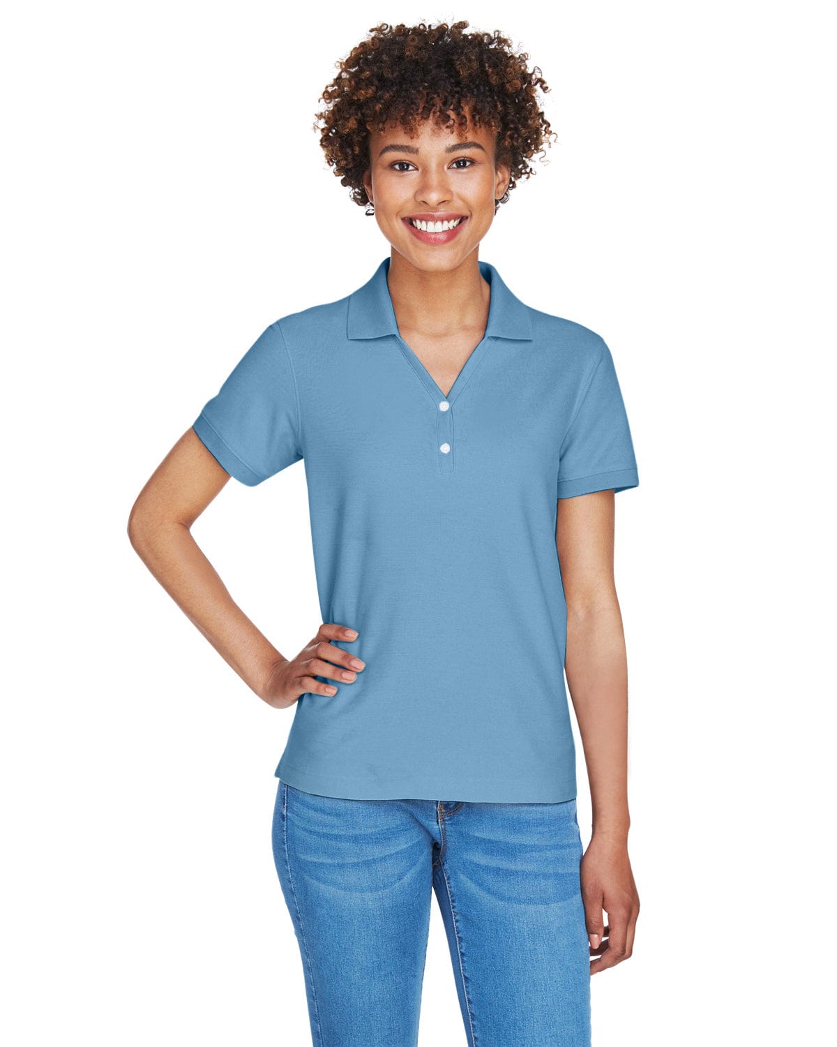 Devon & Jones Ladies Fine Pima Pique Polo D100W | Slate Blue - Front