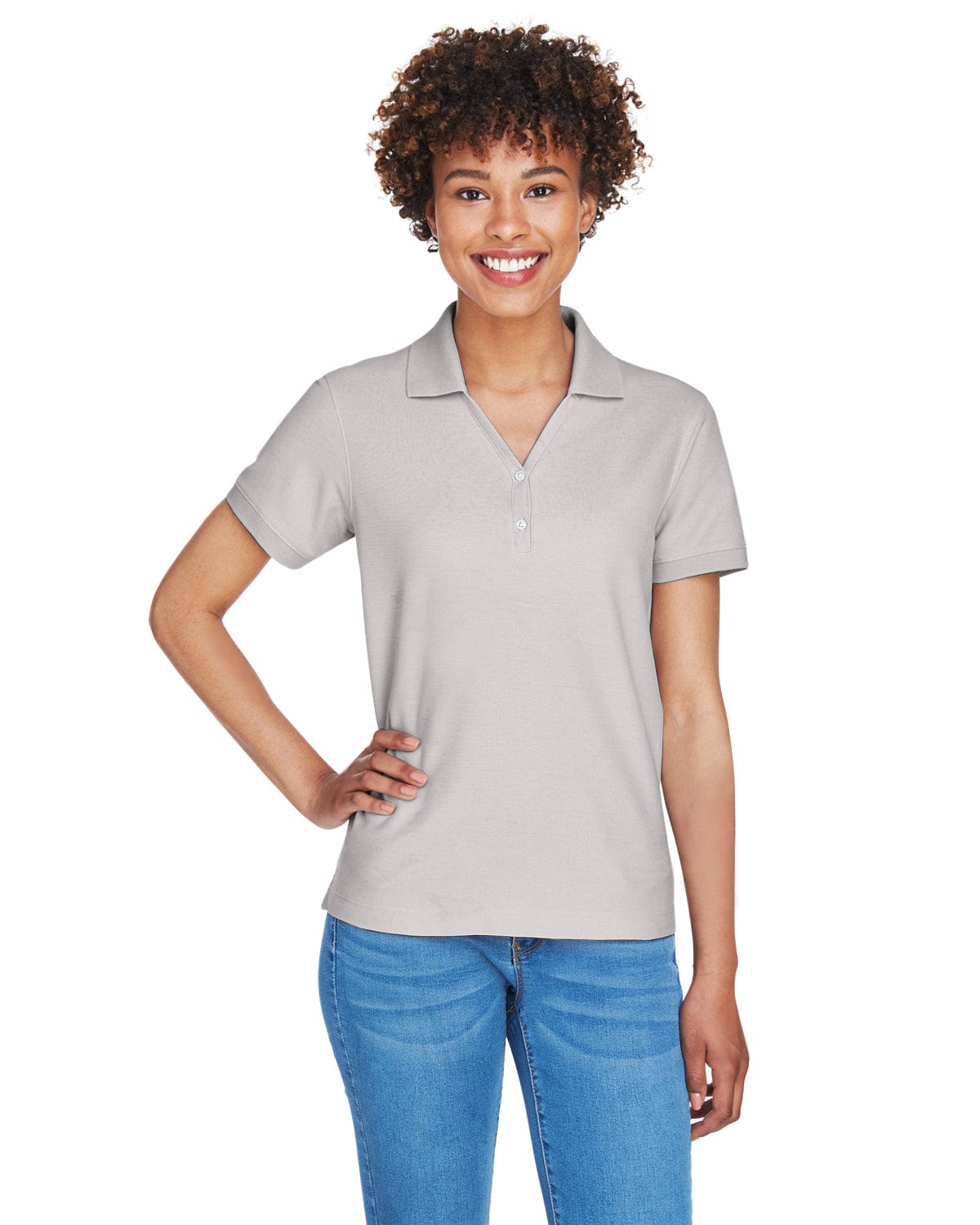 Devon & Jones Ladies Fine Pima Pique Polo D100W | Silver - Front
