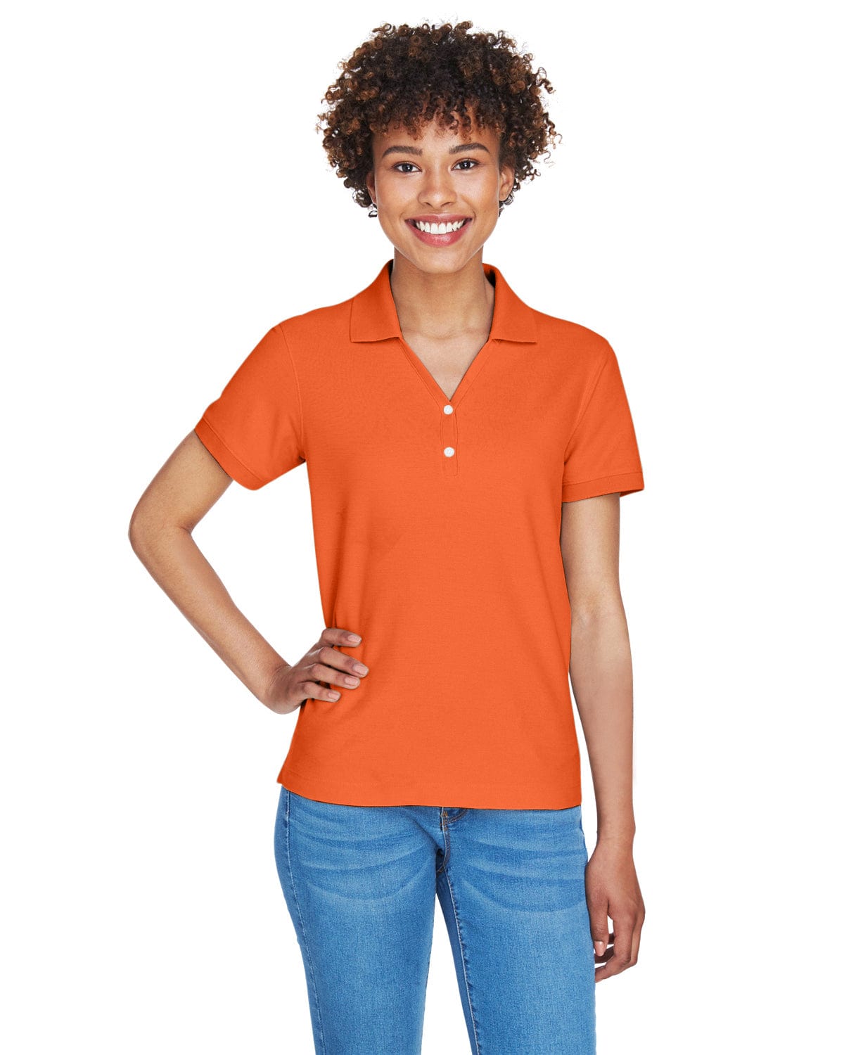 Devon & Jones Ladies Fine Pima Pique Polo D100W | Deep Orange - Front