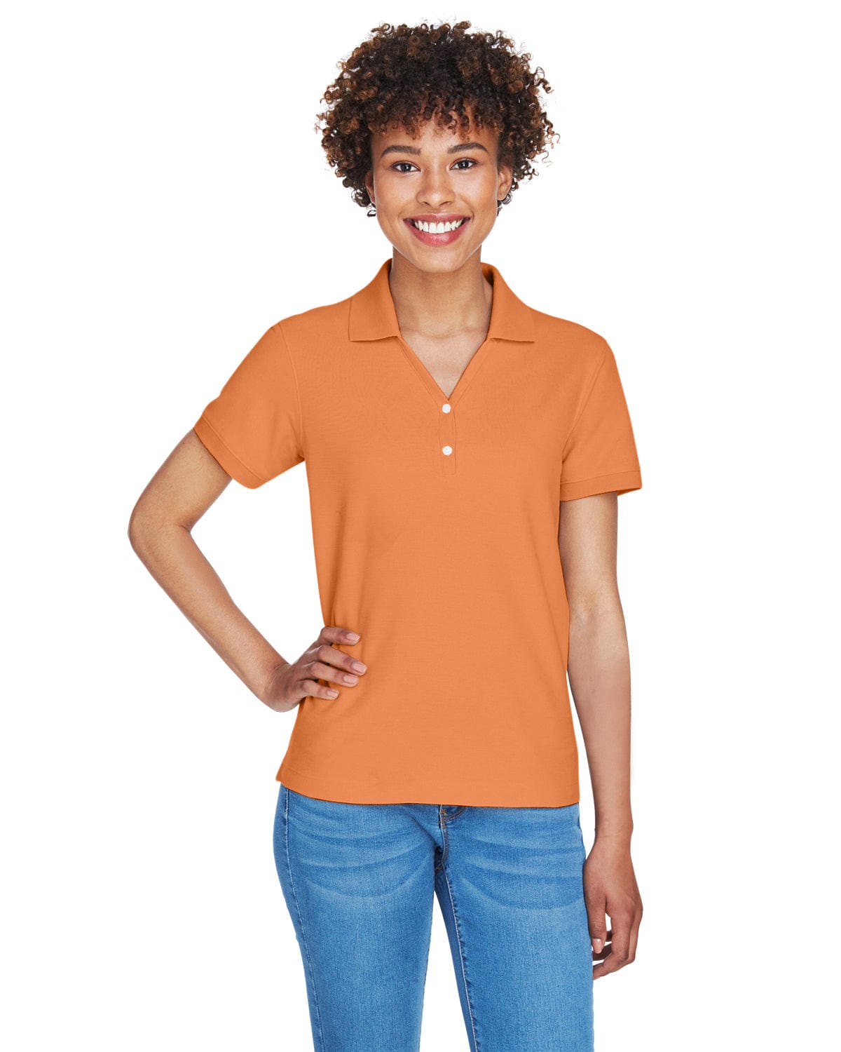 Devon & Jones Ladies Fine Pima Pique Polo D100W | Cantaloupe - Front