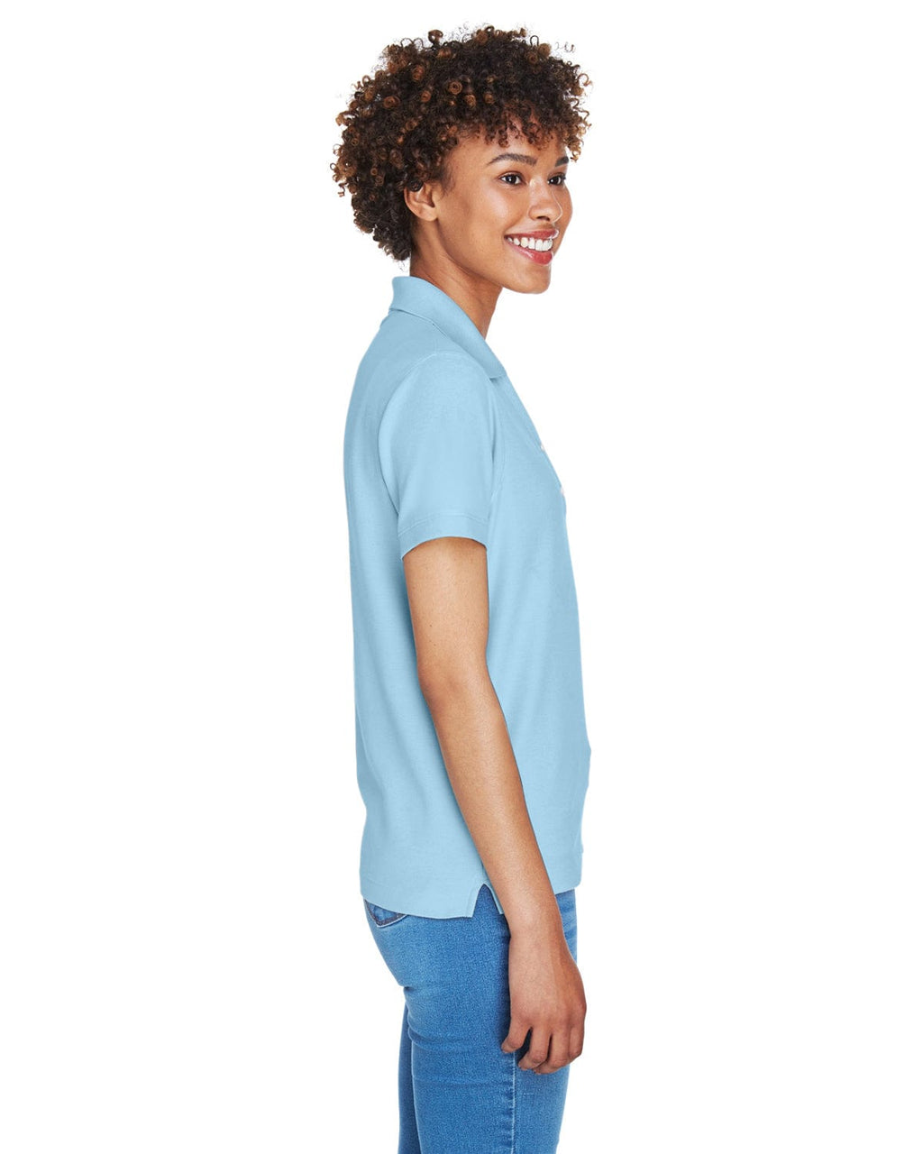 Devon & Jones Ladies Fine Pima Pique Polo D100W | Crystal Blue - Side