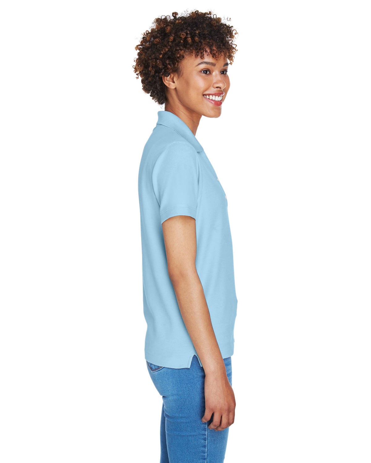 Devon & Jones Ladies Fine Pima Pique Polo D100W | Crystal Blue - Side