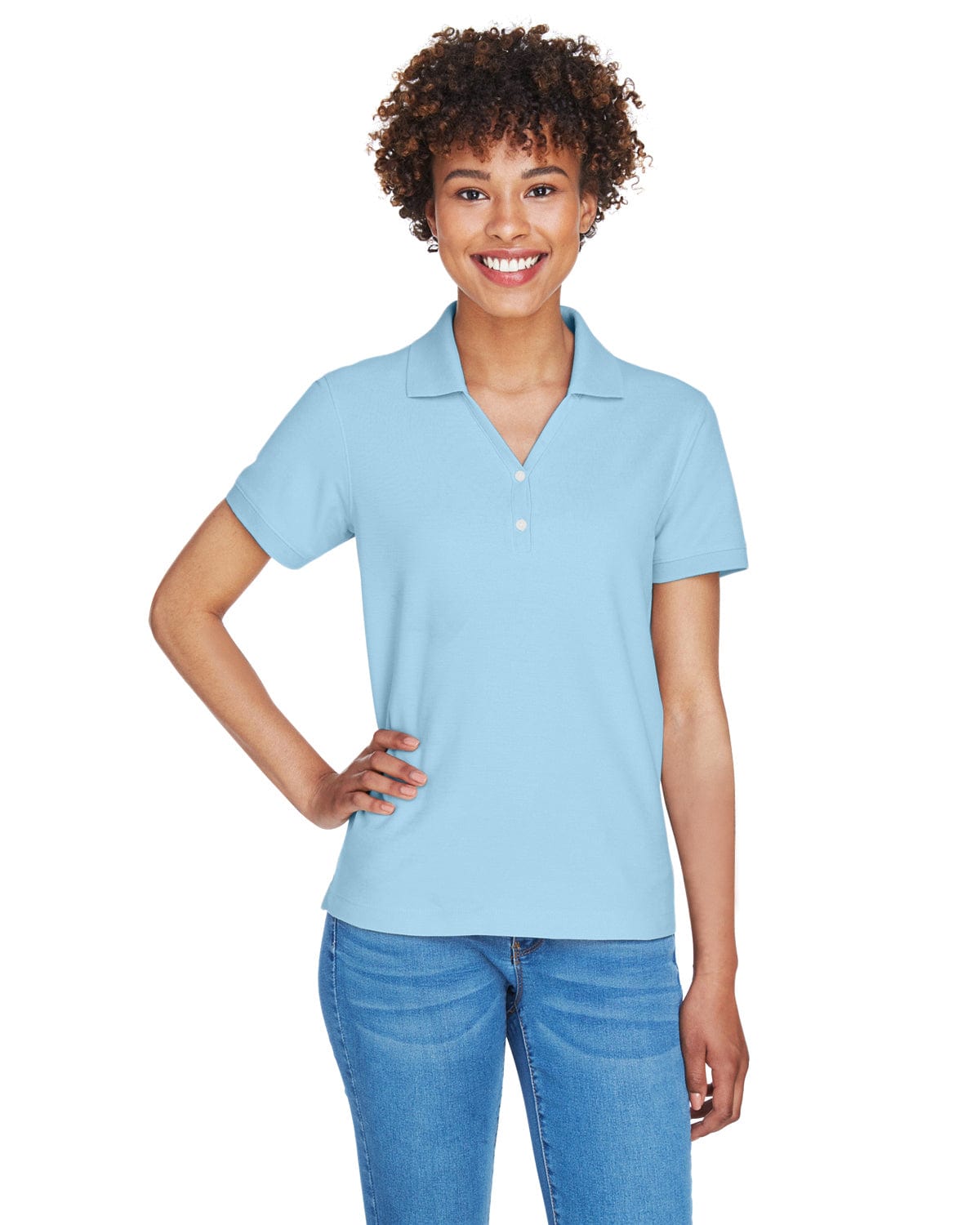 Devon & Jones Ladies Fine Pima Pique Polo D100W | Crystal Blue - Front