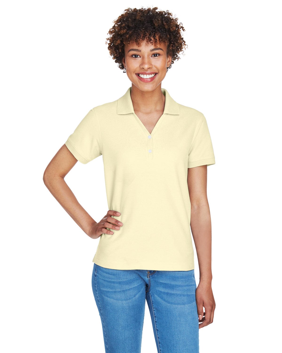 Devon & Jones Ladies Fine Pima Pique Polo D100W | Transparent Yell - Front