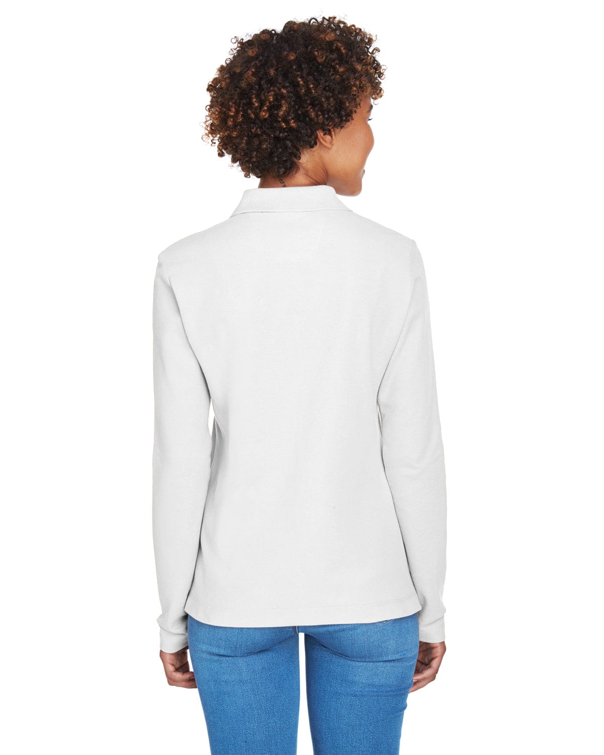 Devon & Jones Ladies Long Sleeve Polo Shirt D110W | White - Back