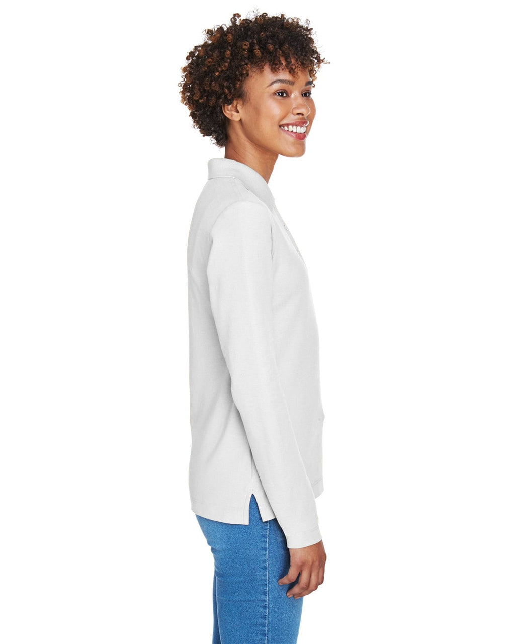 Devon & Jones Ladies Long Sleeve Polo Shirt D110W | White - Side