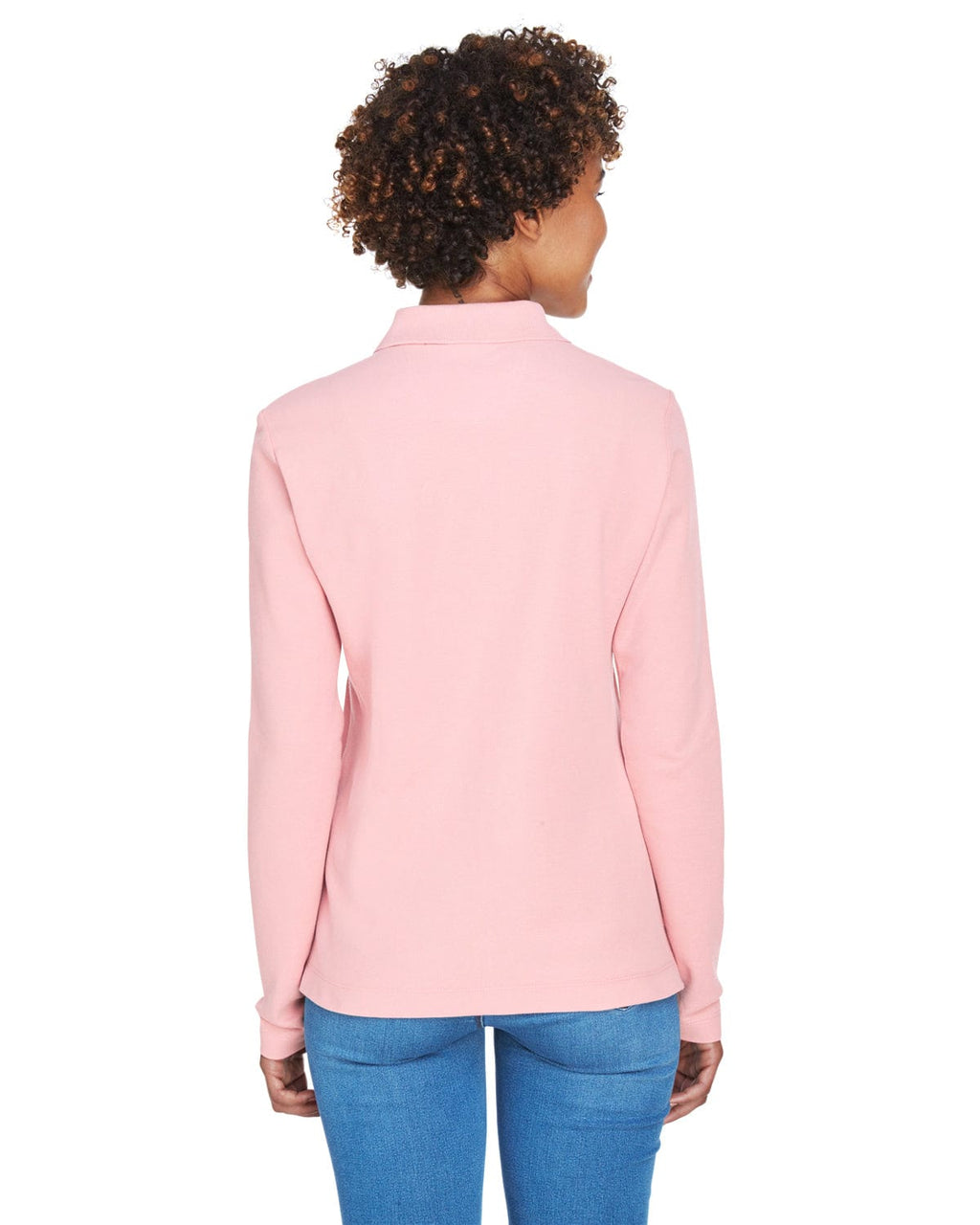 Devon & Jones Ladies Long Sleeve Polo Shirt D110W | Pink - Back