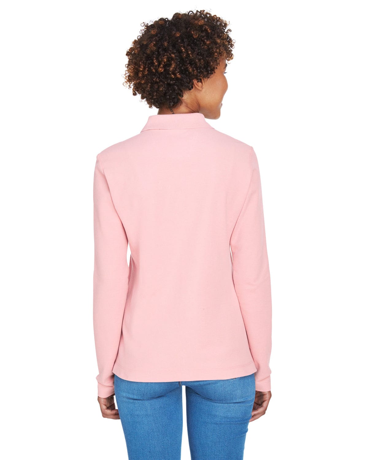 Devon & Jones Ladies Long Sleeve Polo Shirt D110W | Pink - Back