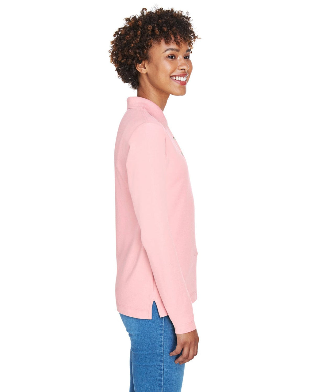 Devon & Jones Ladies Long Sleeve Polo Shirt D110W | Pink - Side