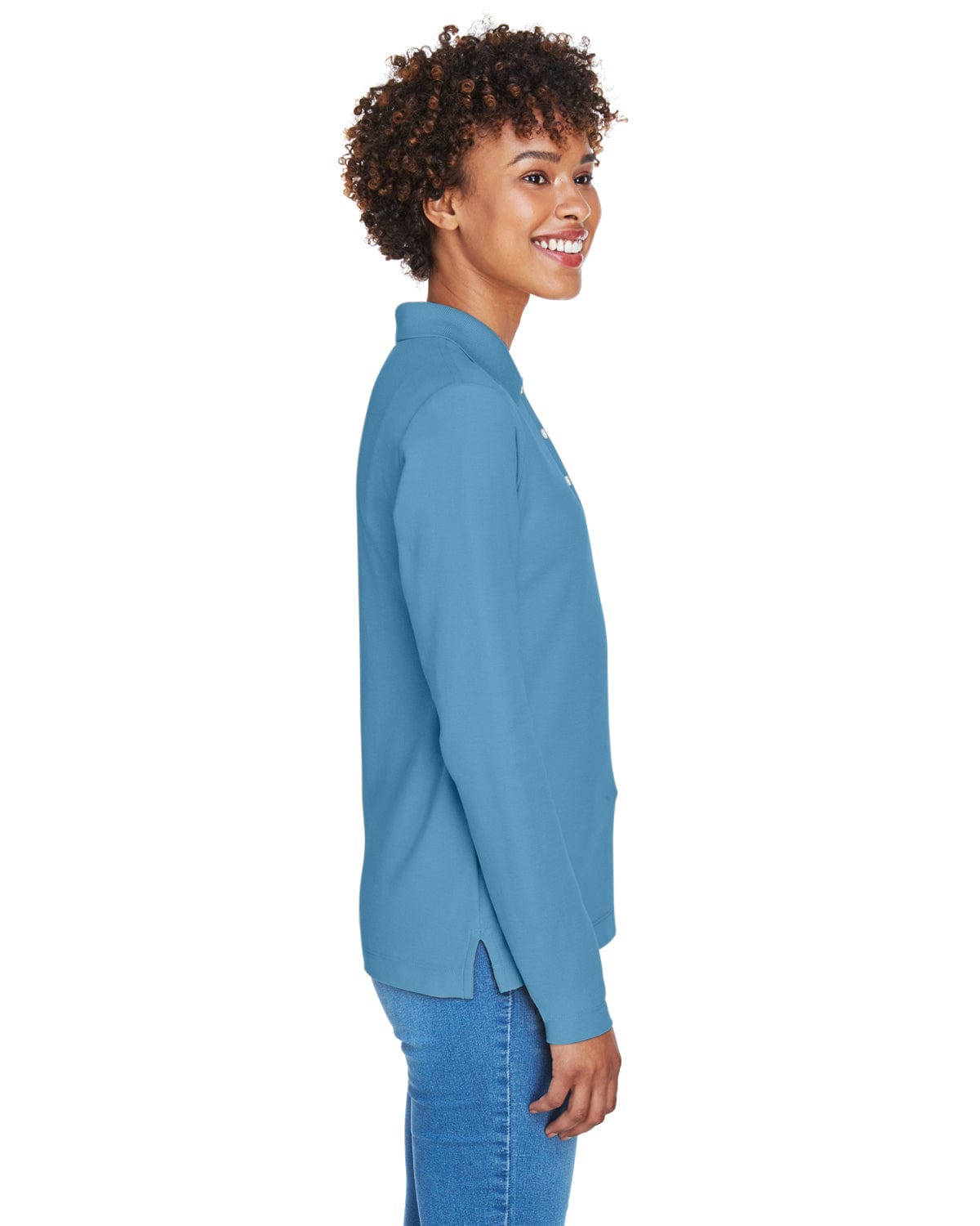 Devon & Jones Ladies Long Sleeve Polo Shirt D110W | Slate Blue - Side