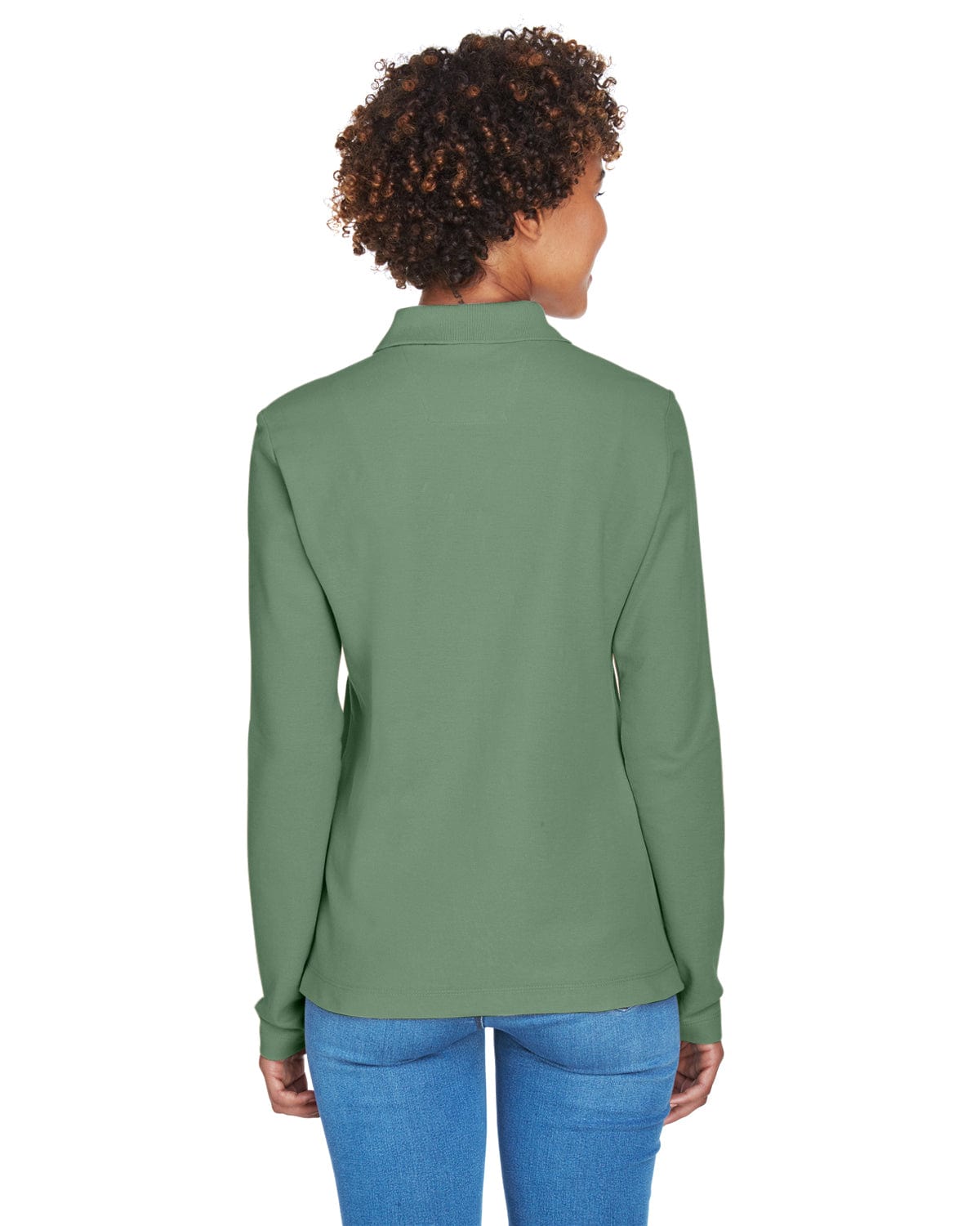 Devon & Jones Ladies Long Sleeve Polo Shirt D110W | Dill - Back