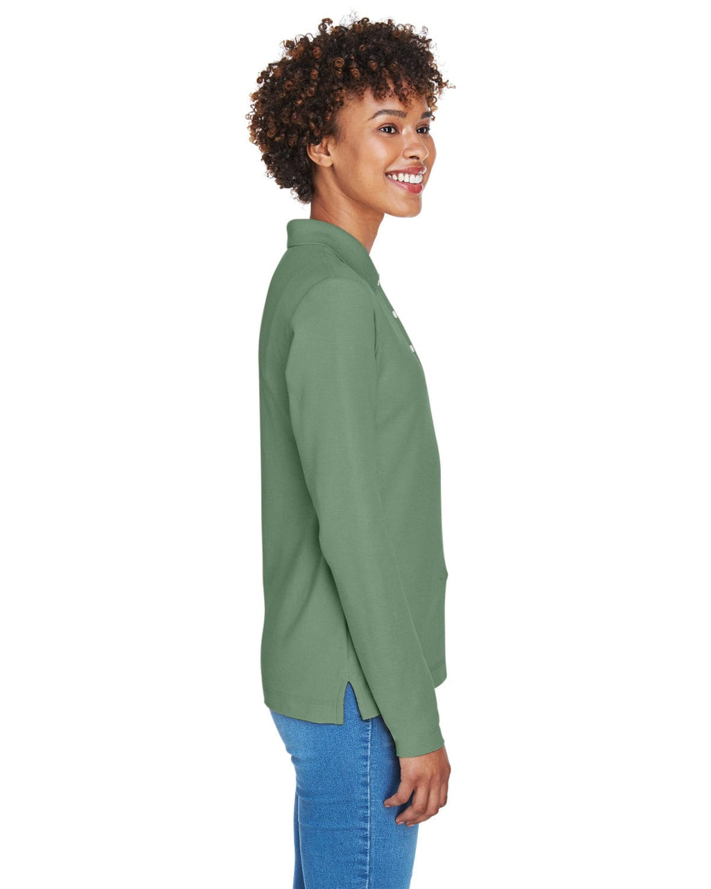 Devon & Jones Ladies Long Sleeve Polo Shirt D110W | Dill - Side