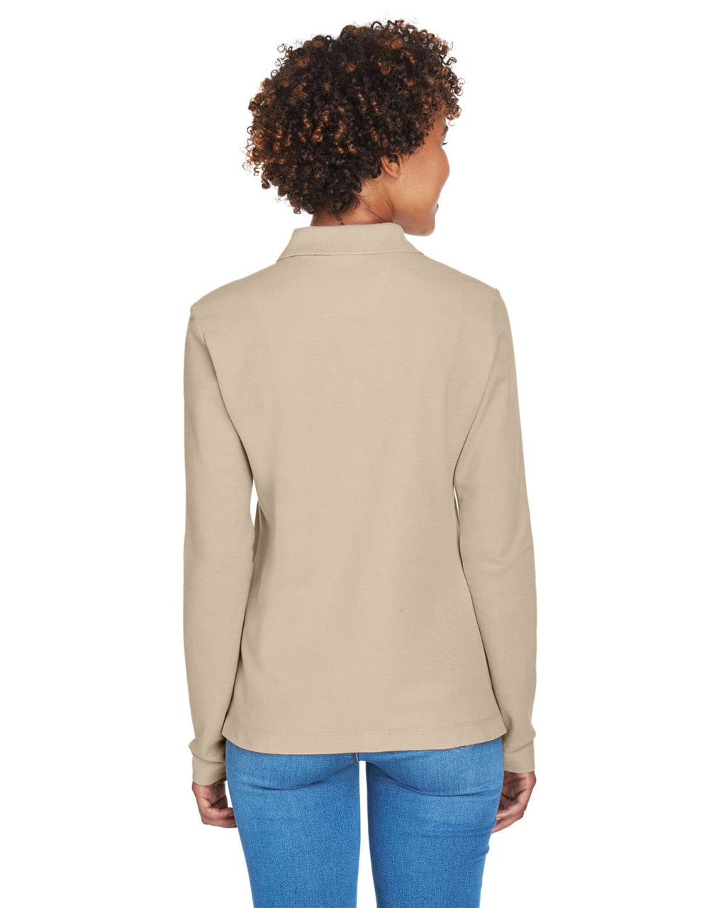 Devon & Jones Ladies Long Sleeve Polo Shirt D110W | Stone - Back