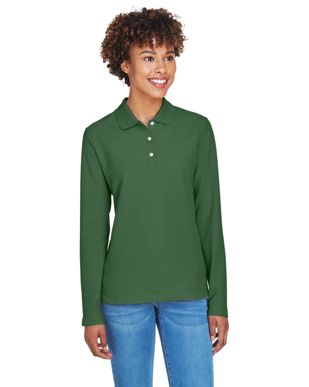 Devon & Jones Ladies Long Sleeve Polo Shirt D110W | Forest - Front