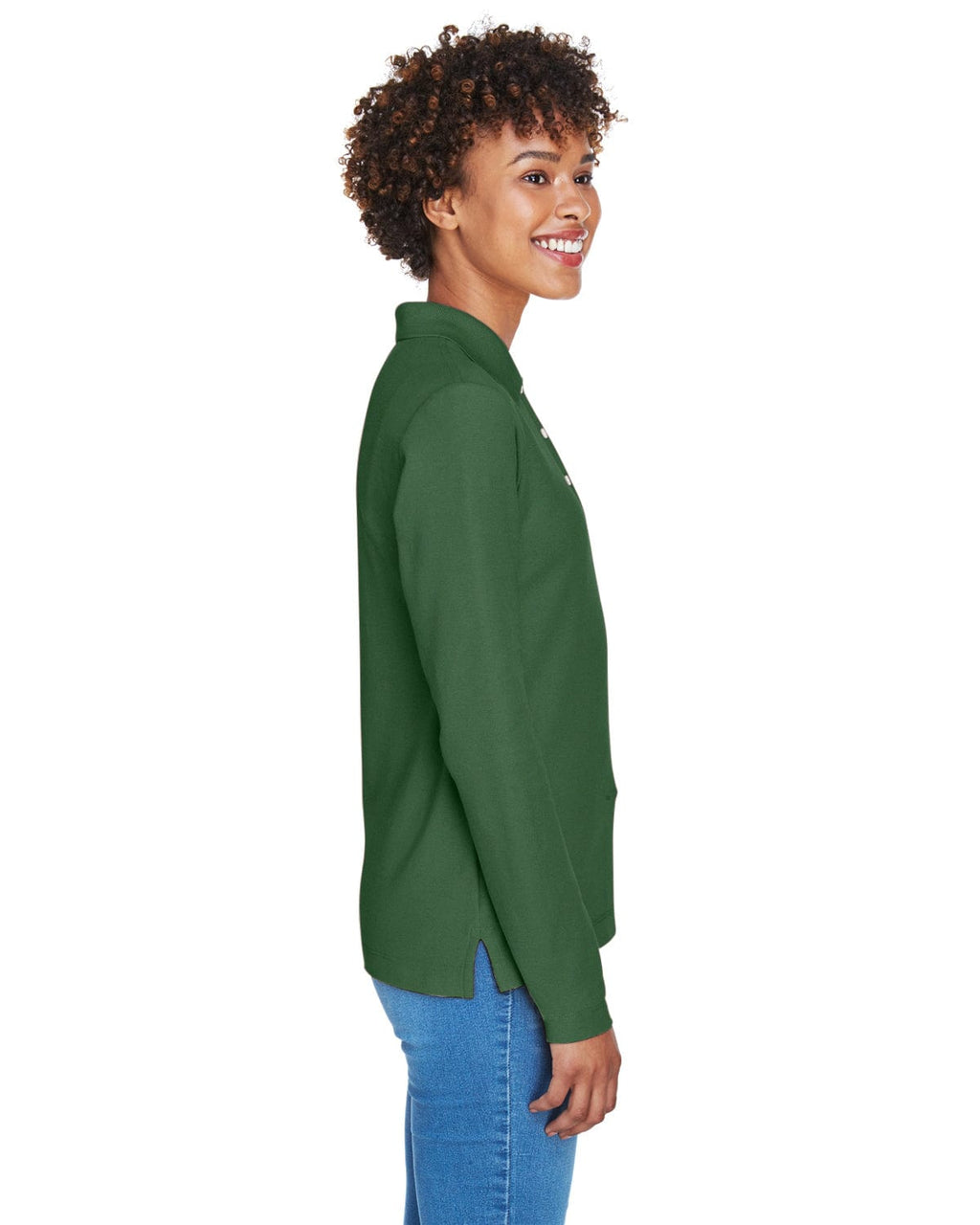 Devon & Jones Ladies Long Sleeve Polo Shirt D110W | Forest - Side