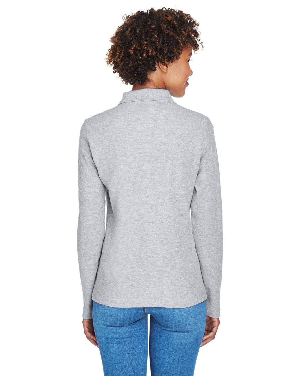 Devon & Jones Ladies Long Sleeve Polo Shirt D110W | Grey Heather - Back