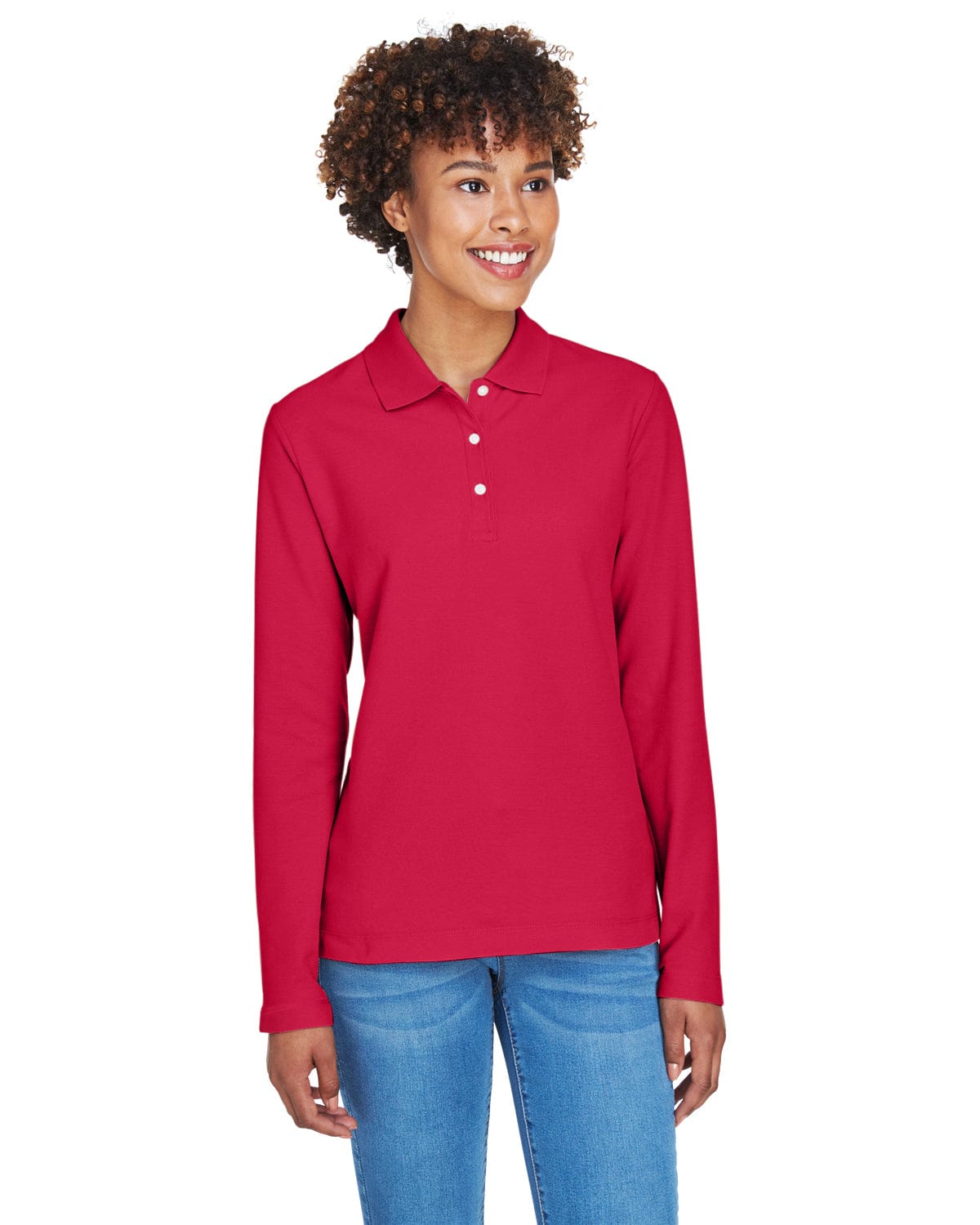 Devon & Jones Ladies Long Sleeve Polo Shirt D110W | Red - Front