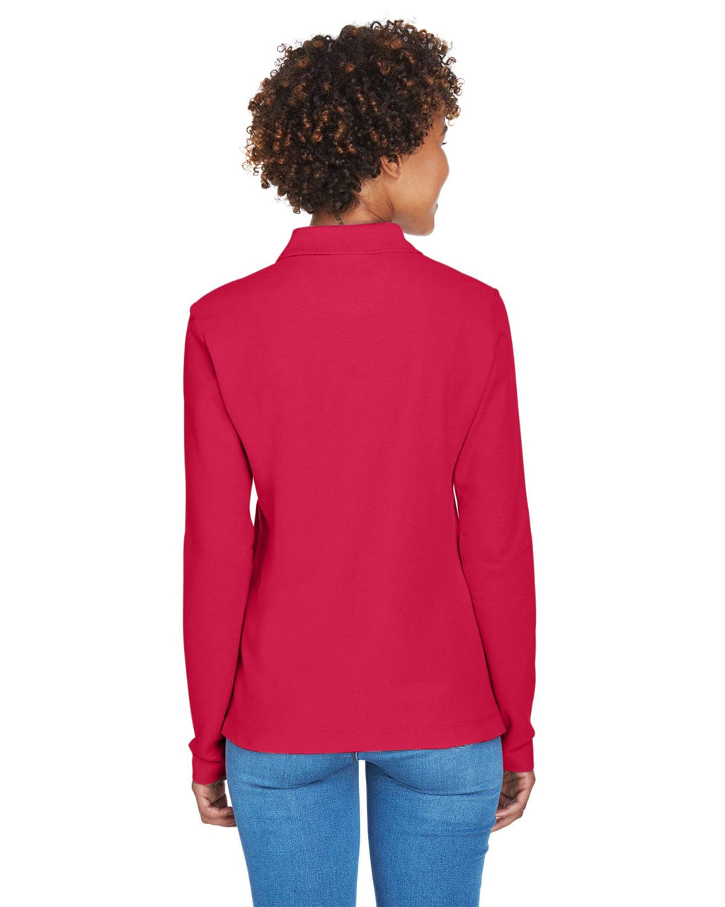 Devon & Jones Ladies Long Sleeve Polo Shirt D110W | Red - Back