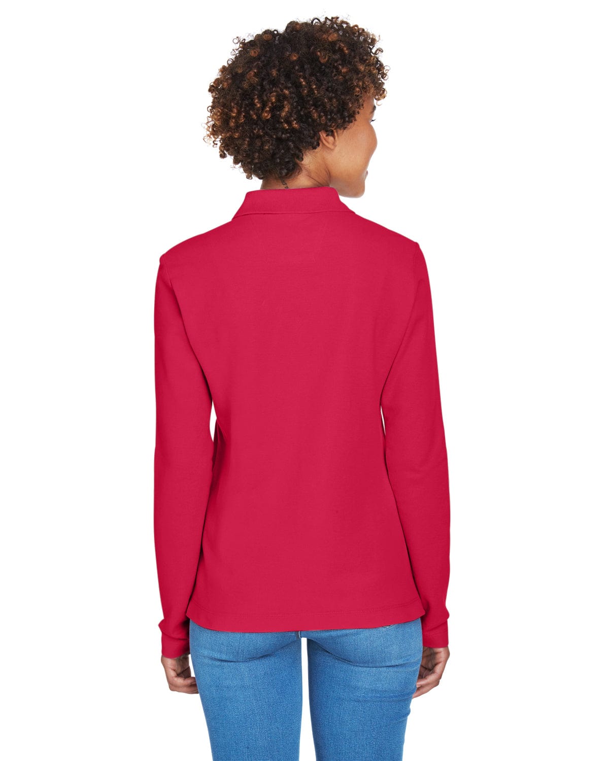 Devon & Jones Ladies Long Sleeve Polo Shirt D110W | Red - Back
