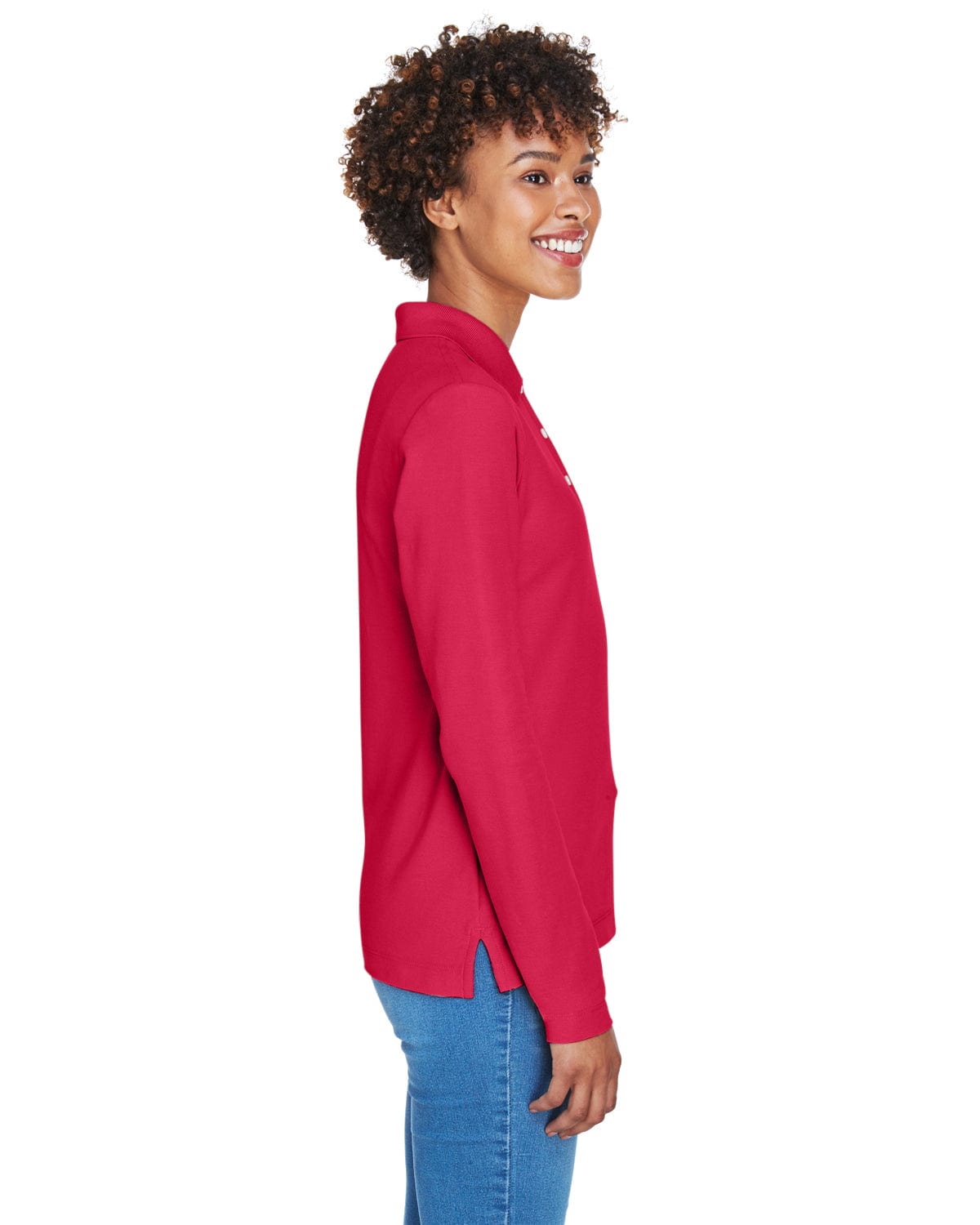 Devon & Jones Ladies Long Sleeve Polo Shirt D110W | Red - Side