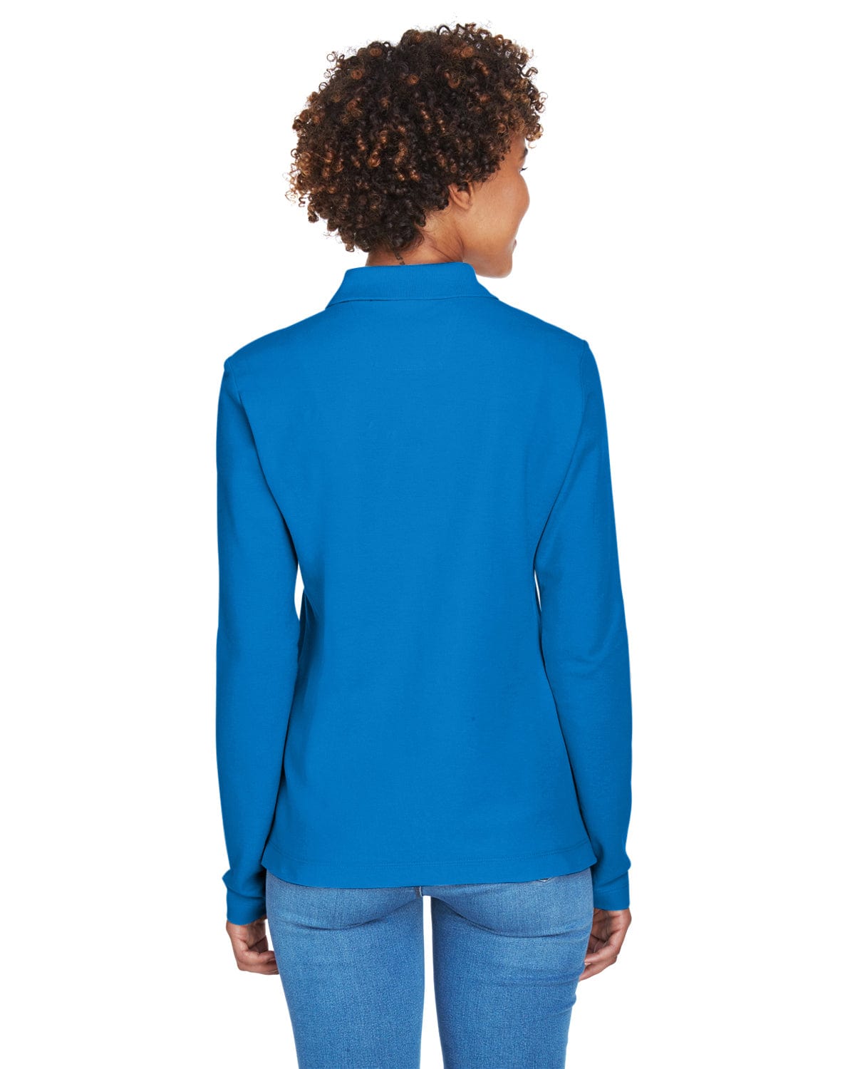 Devon & Jones Ladies Long Sleeve Polo Shirt D110W | French Blue - Back