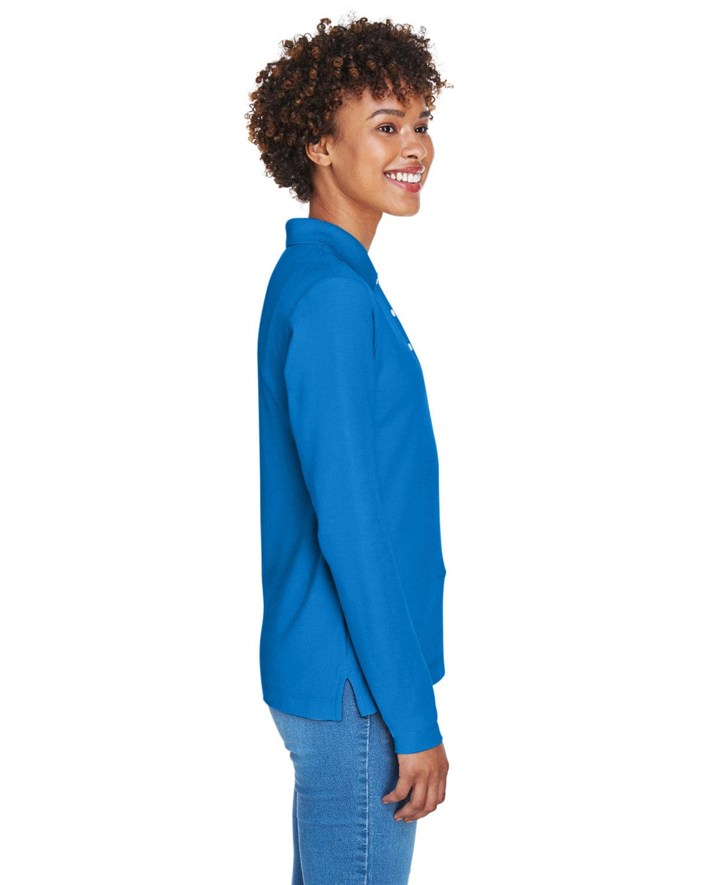 Devon & Jones Ladies Long Sleeve Polo Shirt D110W | French Blue - Side