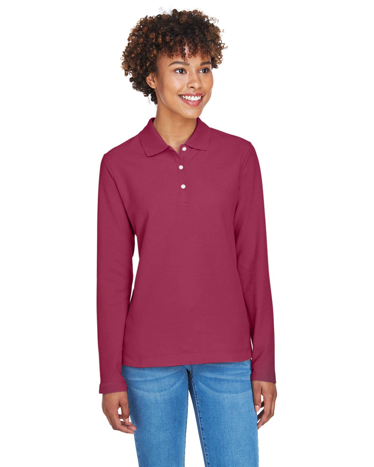 Devon & Jones Ladies Long Sleeve Polo Shirt D110W | Burgundy - Front
