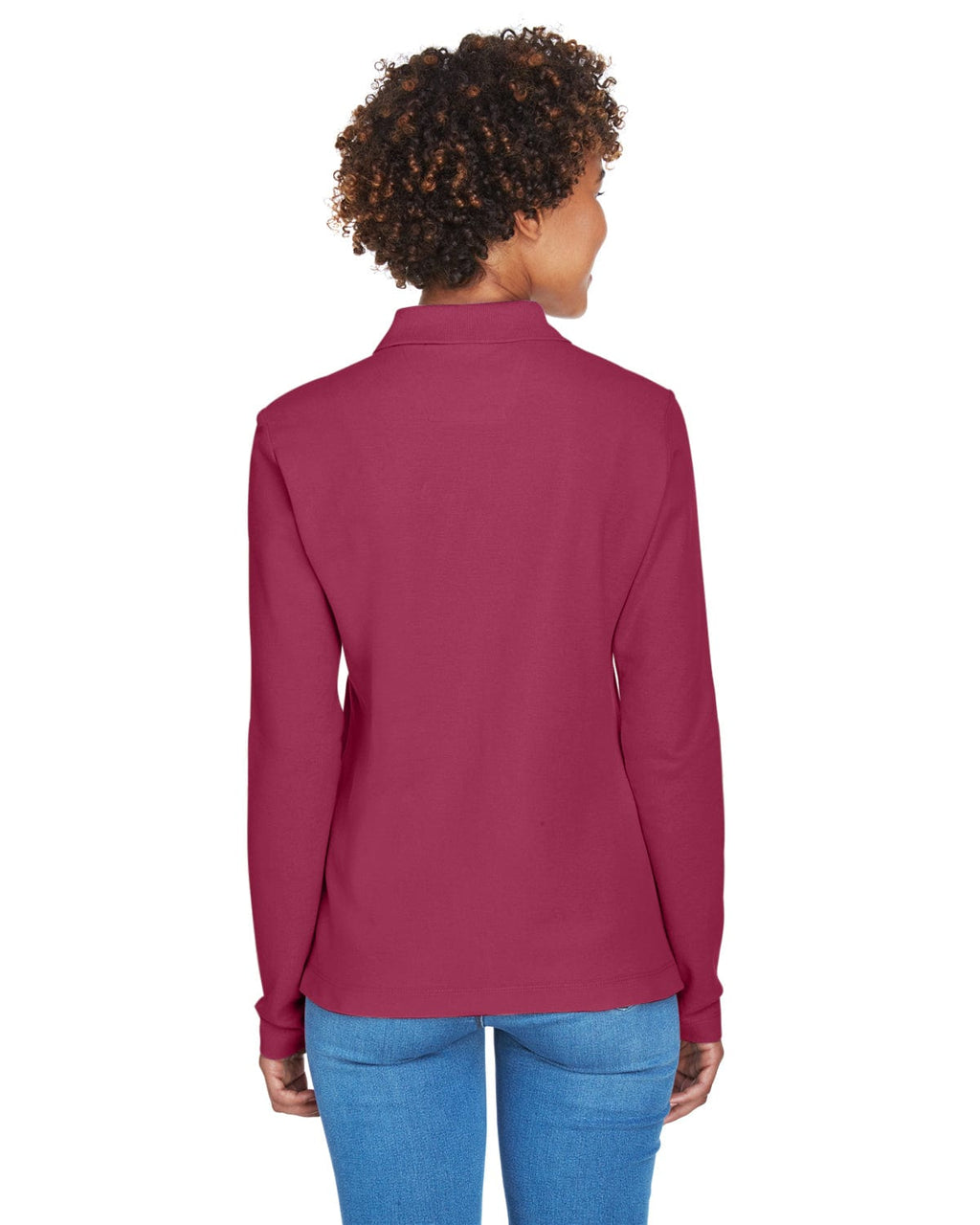 Devon & Jones Ladies Long Sleeve Polo Shirt D110W | Burgundy - Back