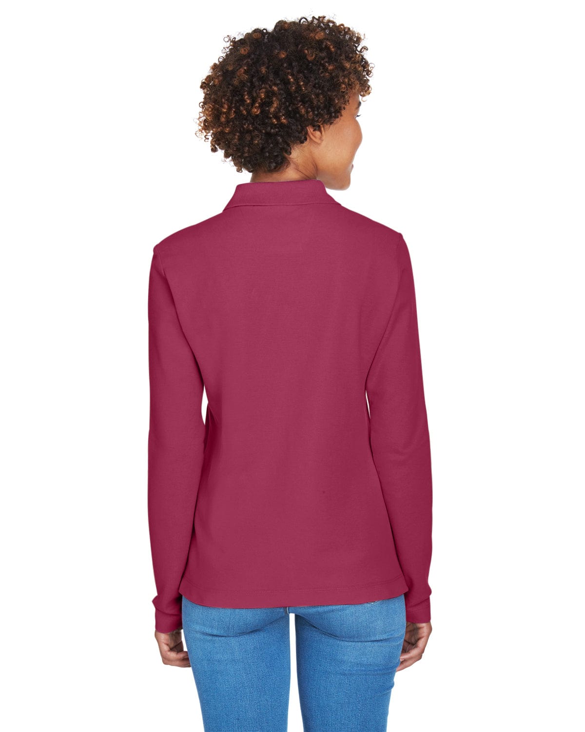 Devon & Jones Ladies Long Sleeve Polo Shirt D110W | Burgundy - Back
