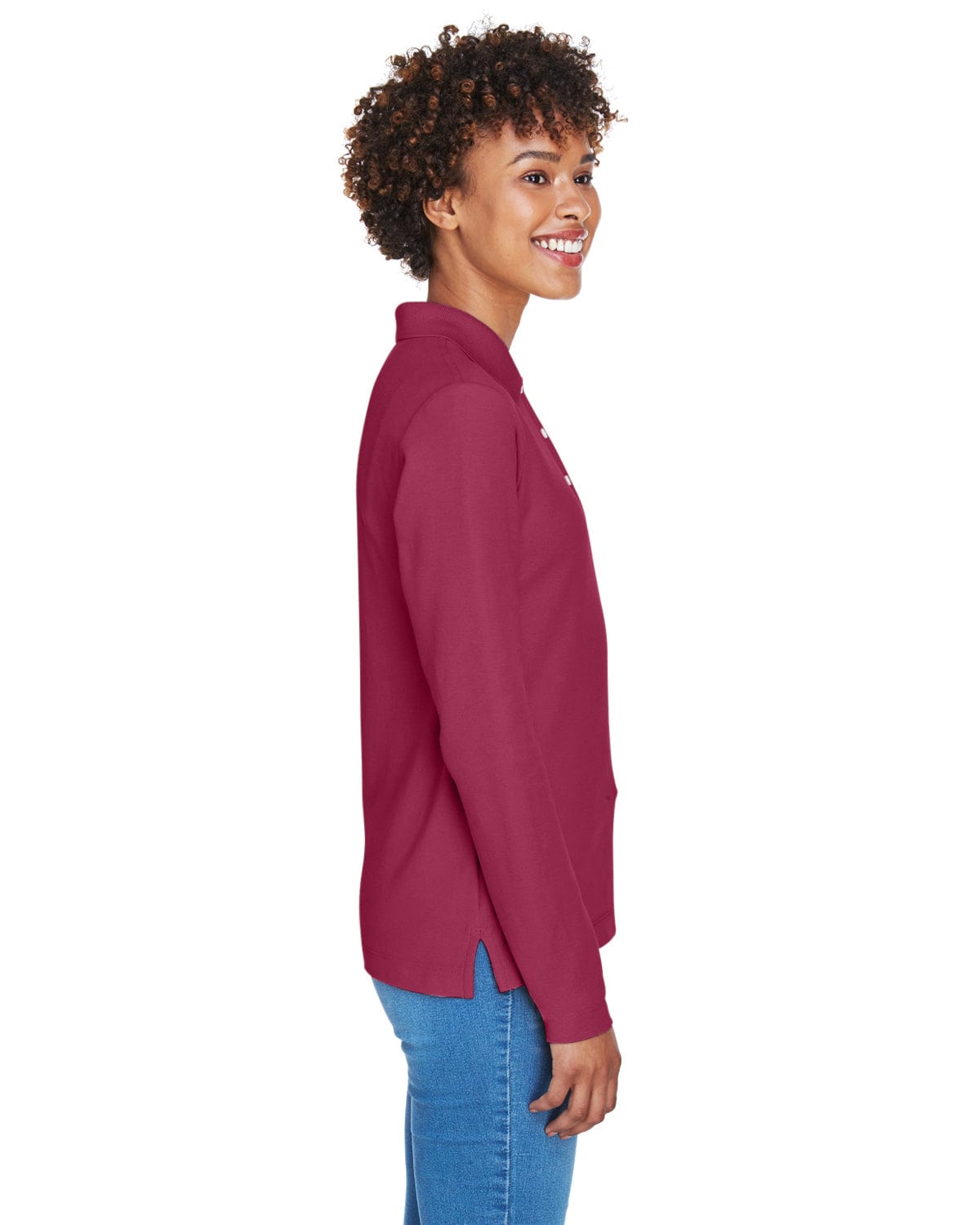 Devon & Jones Ladies Long Sleeve Polo Shirt D110W | Burgundy - Side