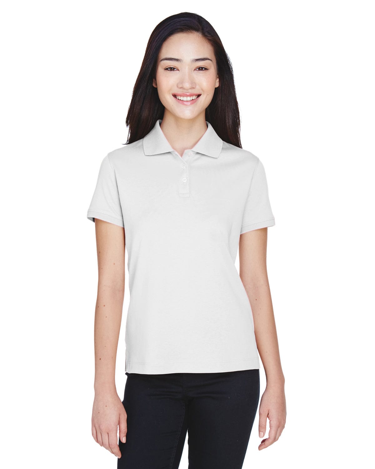 Devon & Jones Ladies Perfect Pima Interlock Polo Shirt D140SW | White - Front