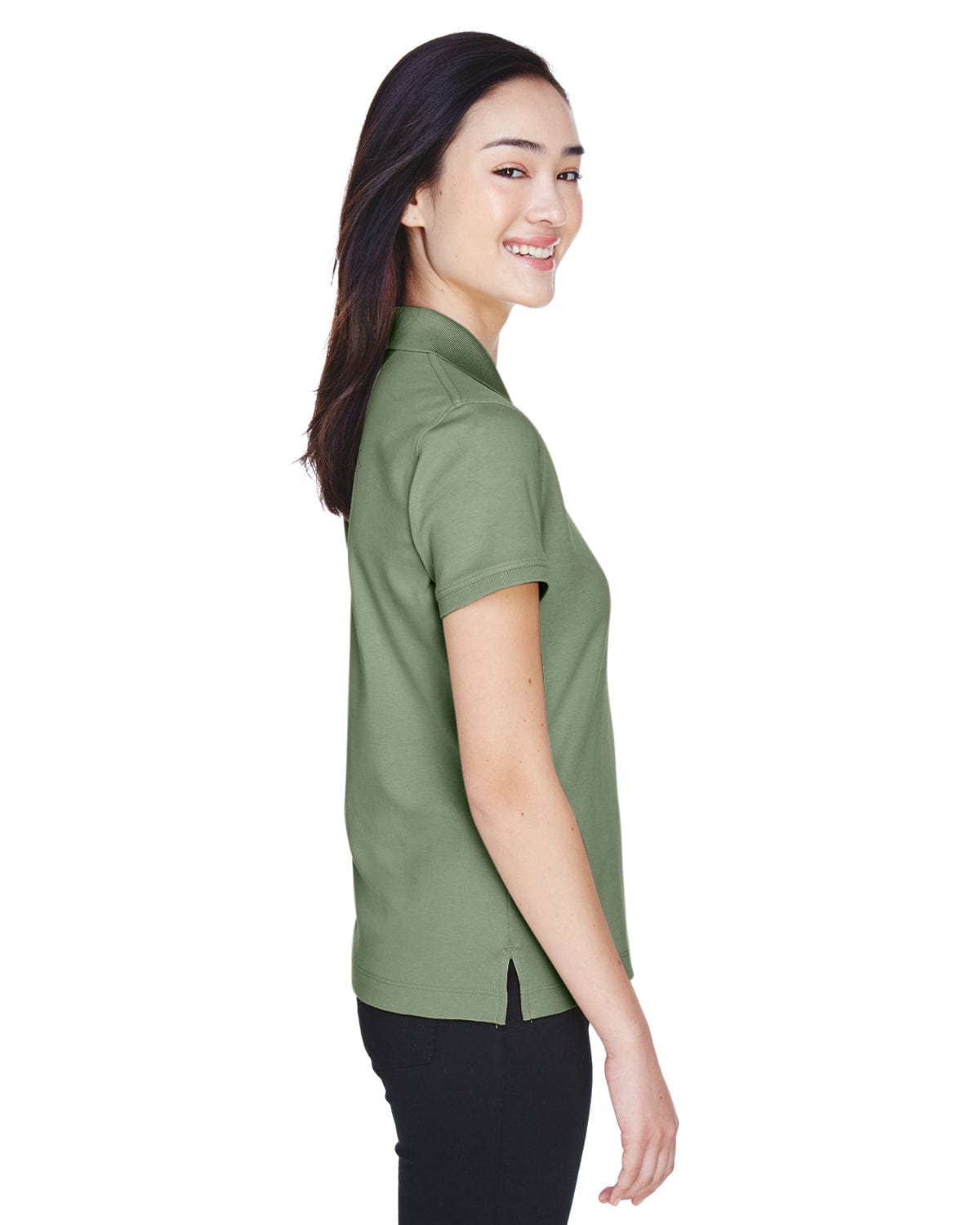 Devon & Jones Ladies Perfect Pima Interlock Polo Shirt D140SW | Dill - Side