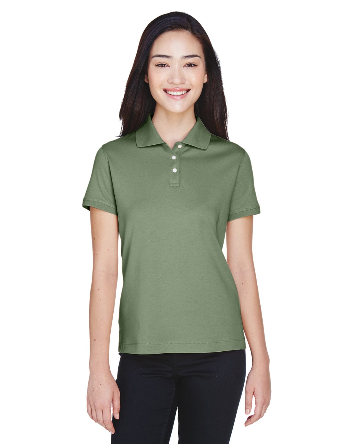Devon & Jones Ladies Perfect Pima Interlock Polo Shirt D140SW | Dill - Front